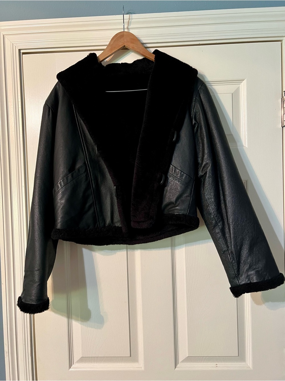 Vintage Junior Women Sybertek Black Leather Reverisble Coat Jacket Medium